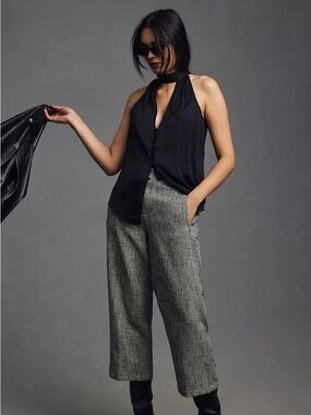 Anthropologie Cutout Halter Top in Black size Small